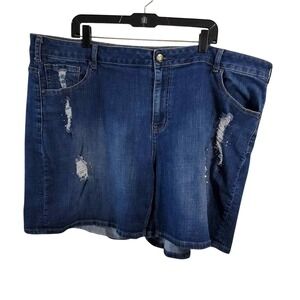 Lane Bryant Distressed Denim Shorts Plus‎ Size Women's Blue Jean Rips Casual 26
